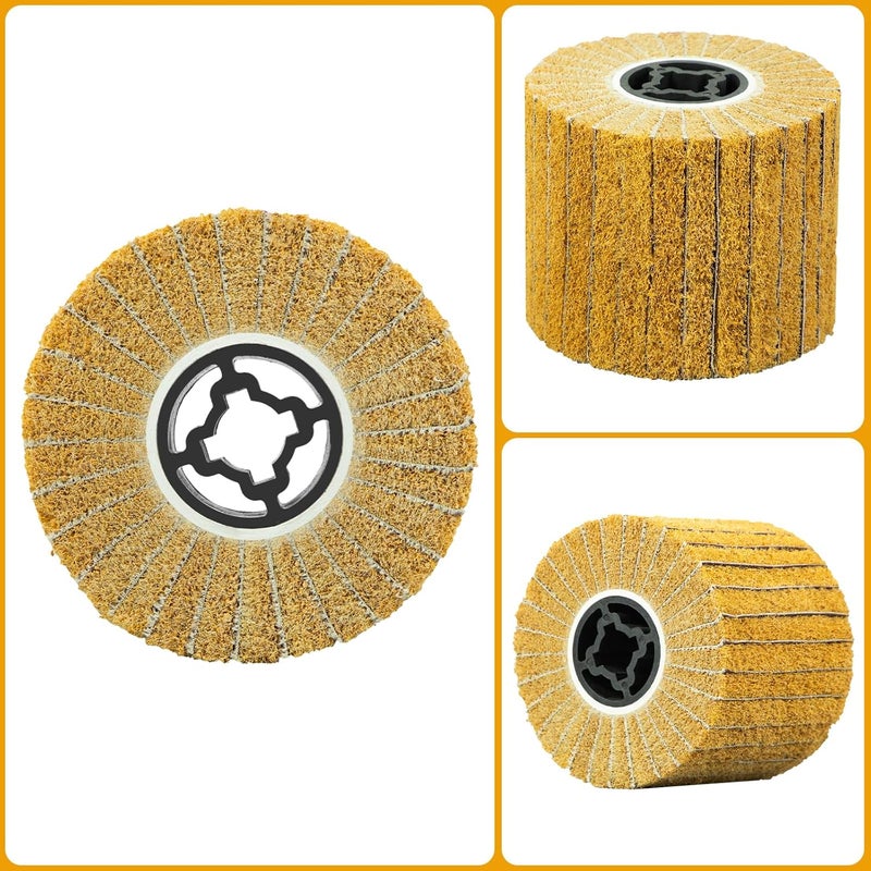 SALI Non Woven Wire Abrasive Drawing Polishing Burnishing Wheel Flap Wire Brush Drum Surface Conditioning Tool for Metal Surface Polishing Grinding Removing Rust 120x100x19mm with Sandpaper 120 Grit - Image 3